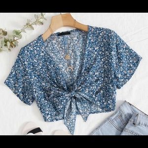Tie front floral top
